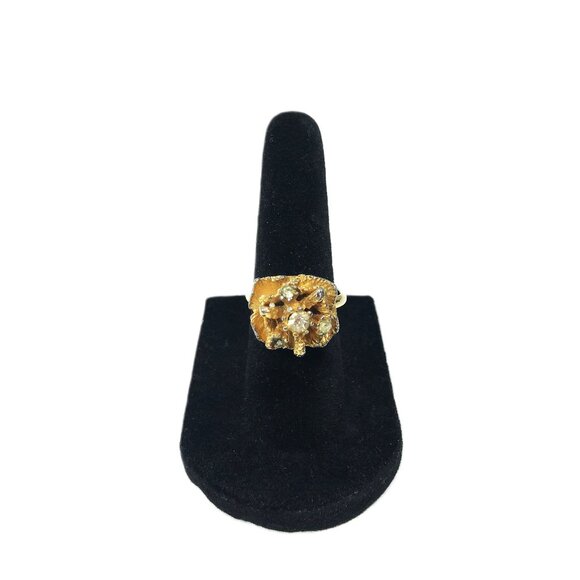 Vintage Jewelry Vintage Gold Tone Nugget And Diamond Cluster Ring